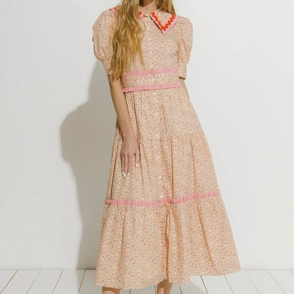 English Factory Womens Size M Ditsy Floral Print Midi Dress Button Front - Picture 1 of 14